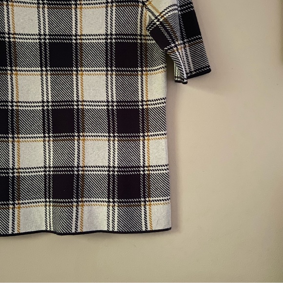 Ann Taylor• black yellow/orange fall plaid wool blend short sleeve top - Picture 9 of 13
